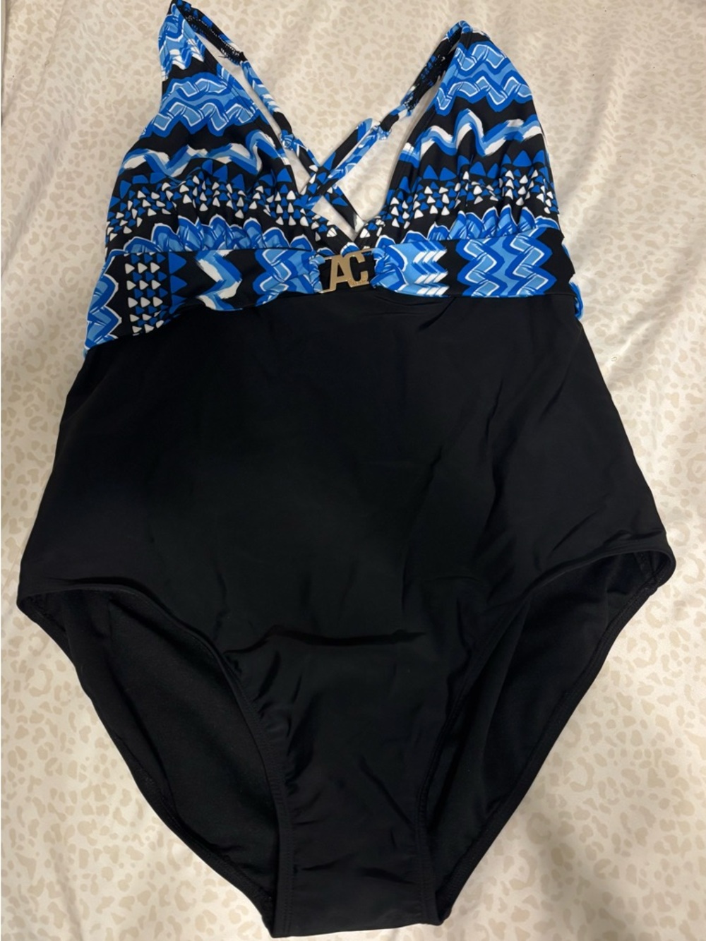 Anne Cole Blue Pattern & Black One-Piece Swimsuit
